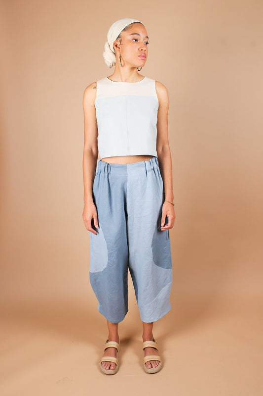 Handmade Two-Tone Linen Crop Tank, Size M
