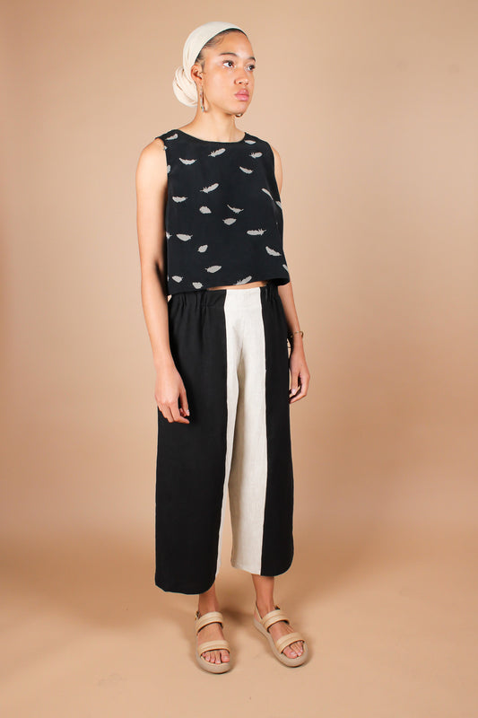 Handmade Half & Half Linen Pants in Onyx + Wheat