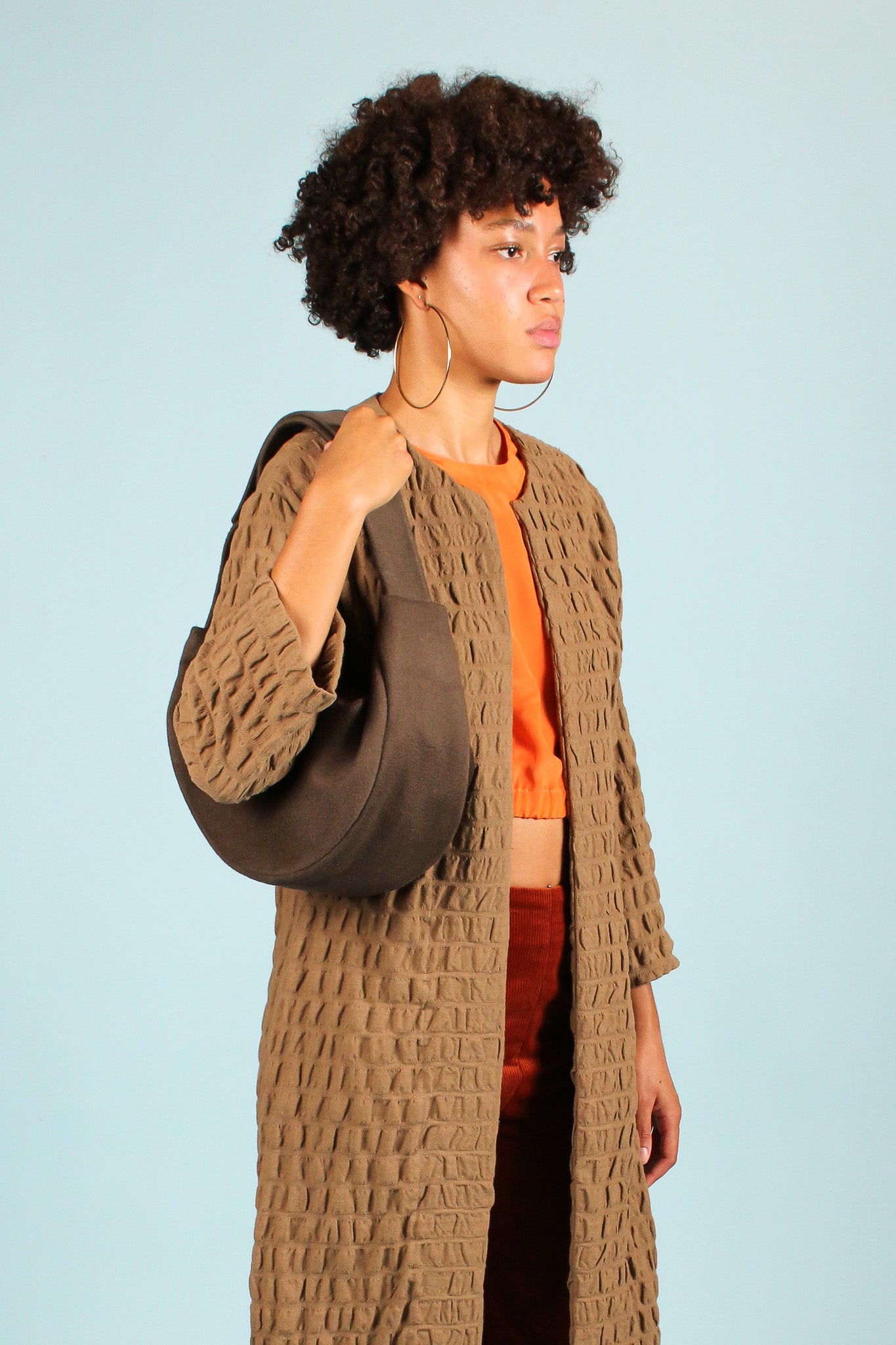 Handmade Wool Sling Bag in Walnut
