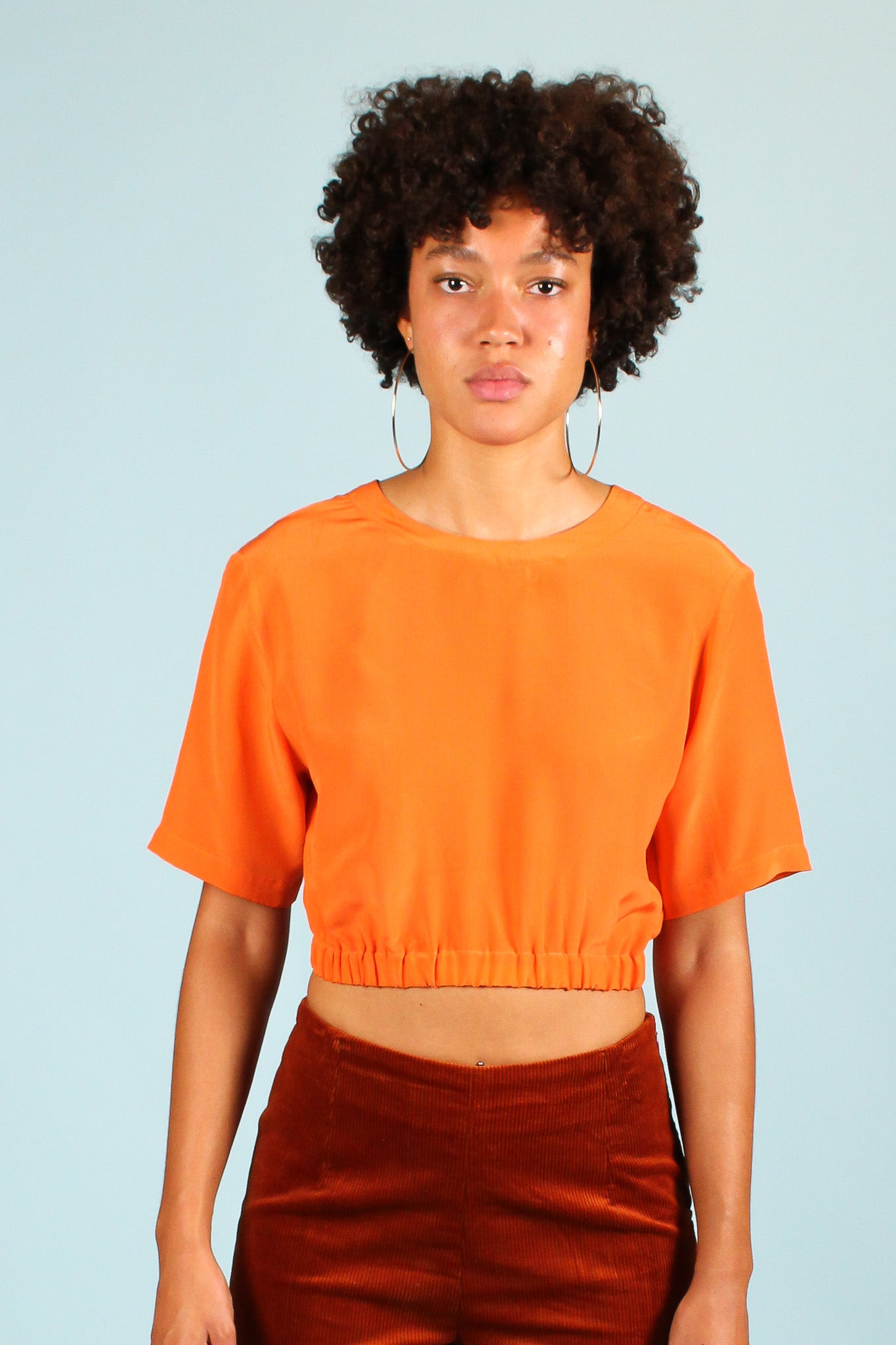Redesigned Silk Elastic Crop Tee in Tangerine Size M