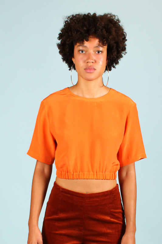 Redesigned Silk Elastic Crop Tee in Tangerine Size M