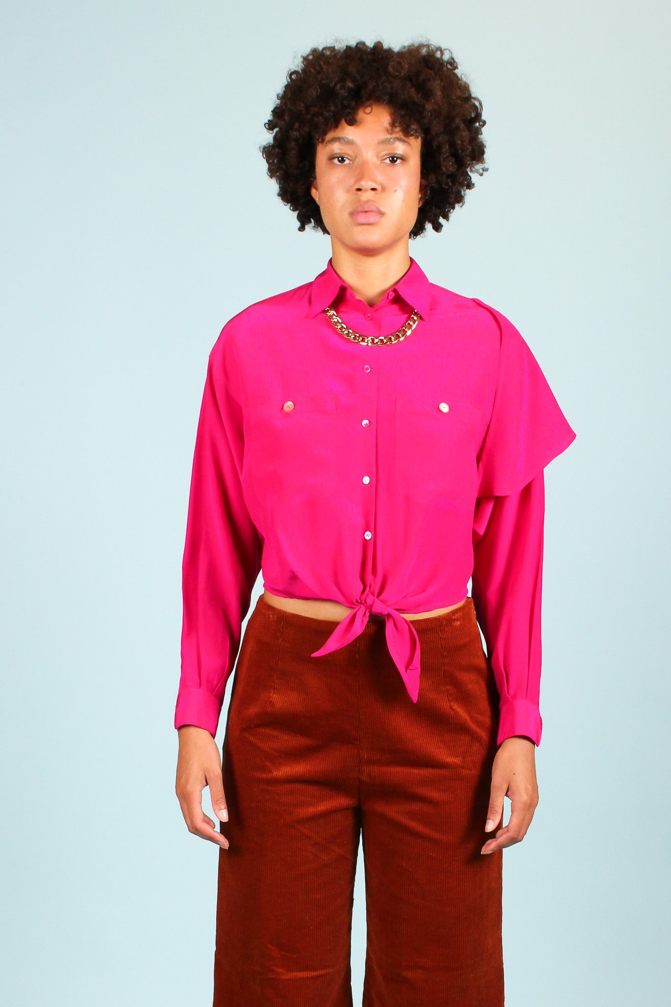Redesigned Silk Longsleeve Shirt in Fuchsia Size M