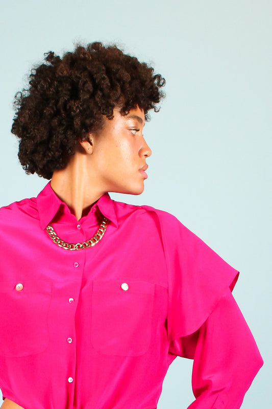 Redesigned Silk Longsleeve Shirt in Fuchsia Size M