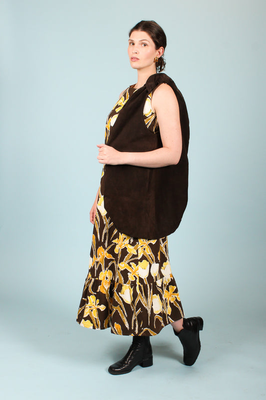Oblong Suede Shoulder Bag in Chocolate