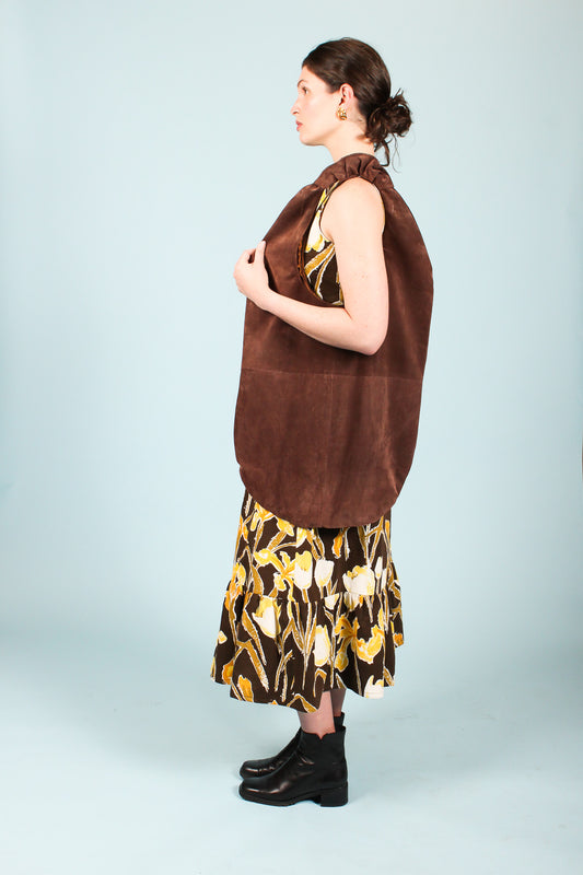 Oblong Suede Shoulder Bag in Truffle