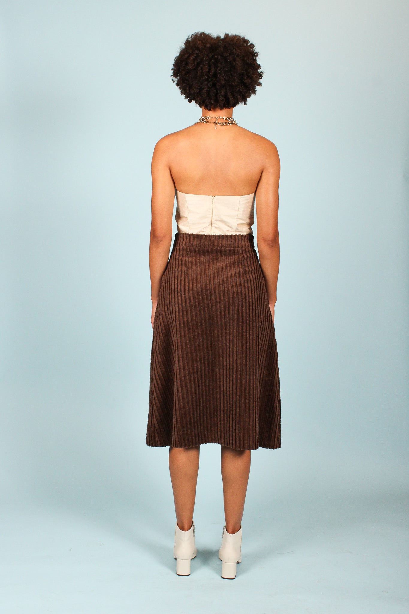 Handmade Corduroy Midi Skirt in Chocolate, Size M