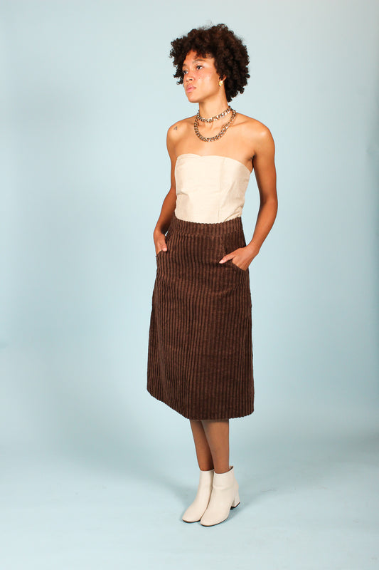 Redesigned Raw Silk Strapless Top in Pearl Size M