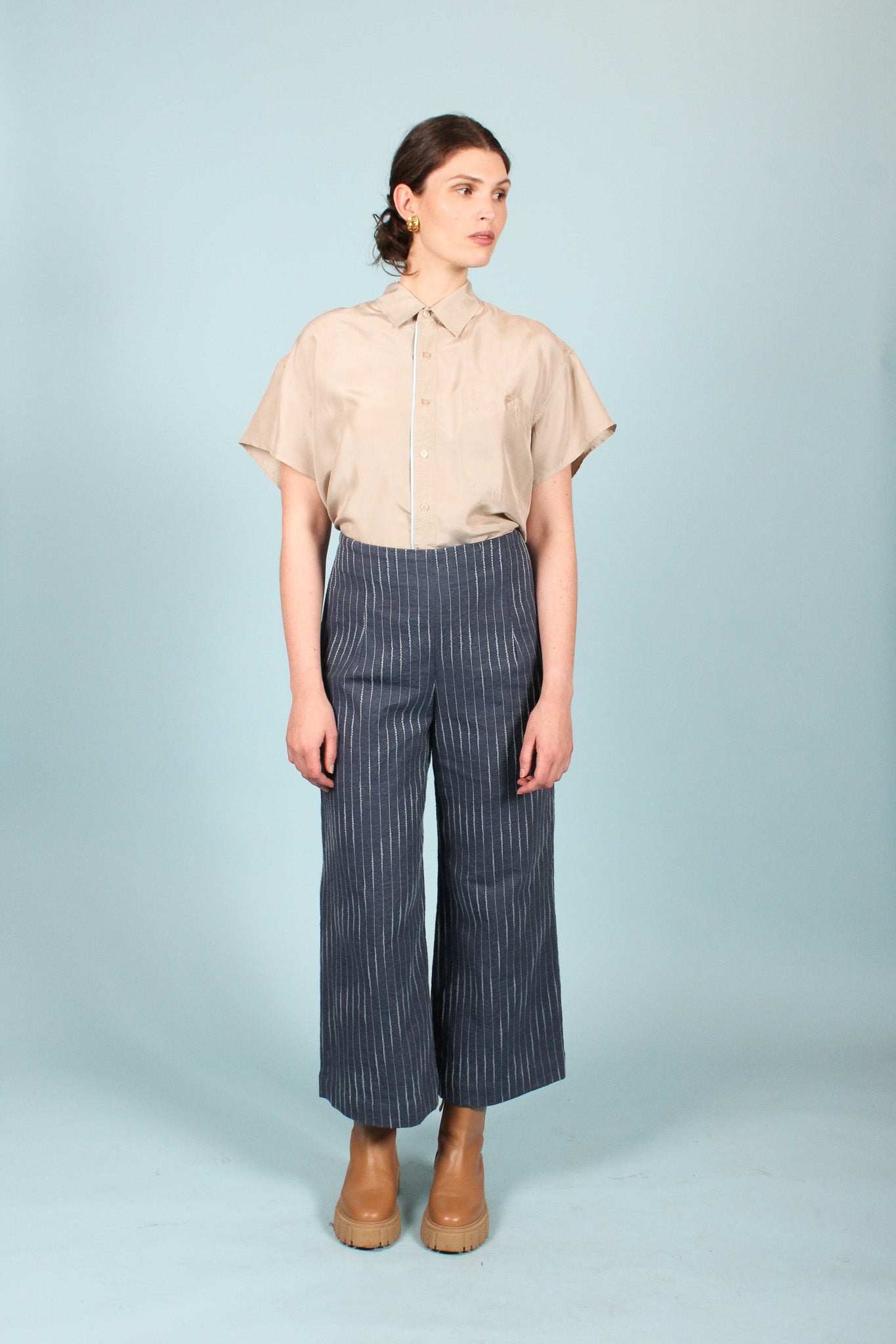 Redesigned Silk Trim Shirt in Khaki Size XL