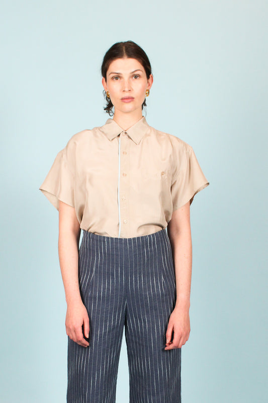 Redesigned Silk Trim Shirt in Khaki Size XL