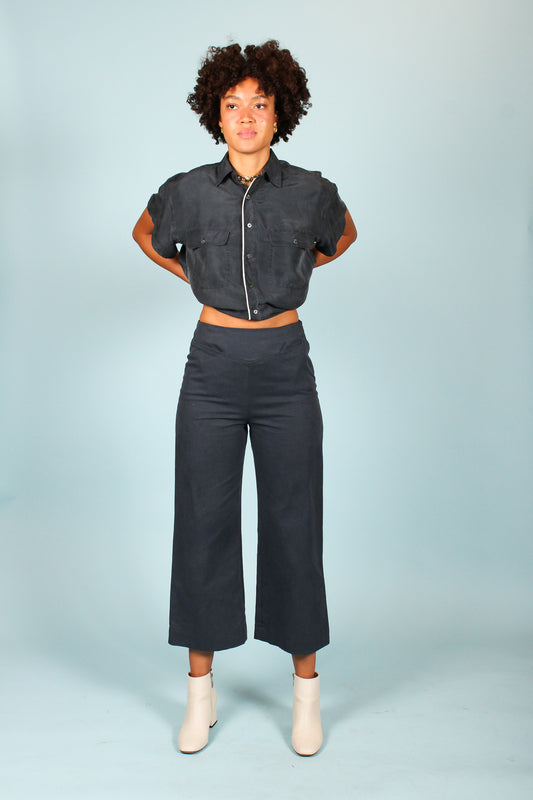 Handmade Yoke Front Cotton Pant in Dove Size S