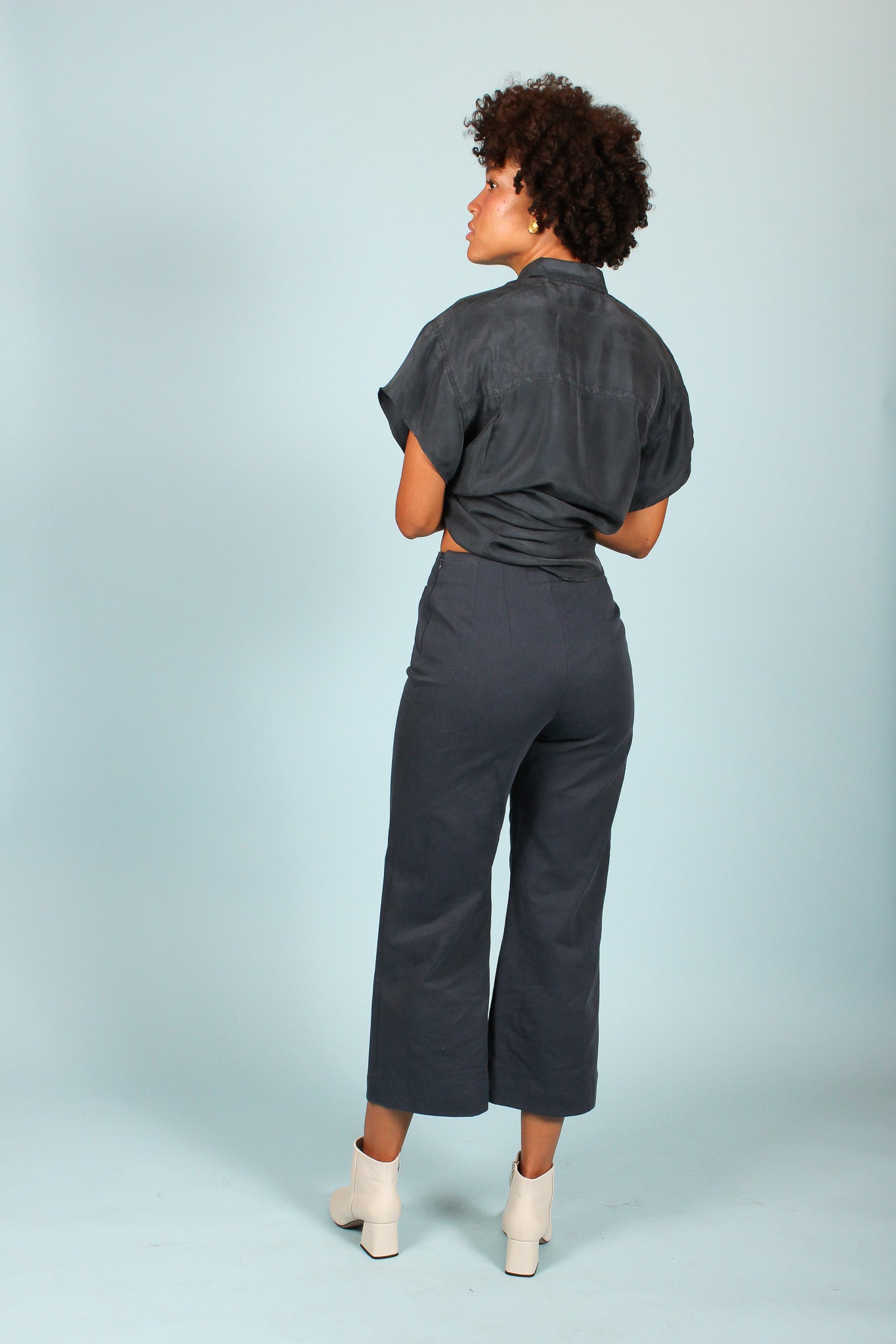 Handmade Yoke Front Cotton Pant in Dove Size S