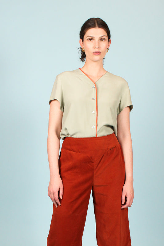 Redesigned Silk Trim Shirt in Oyster Size S