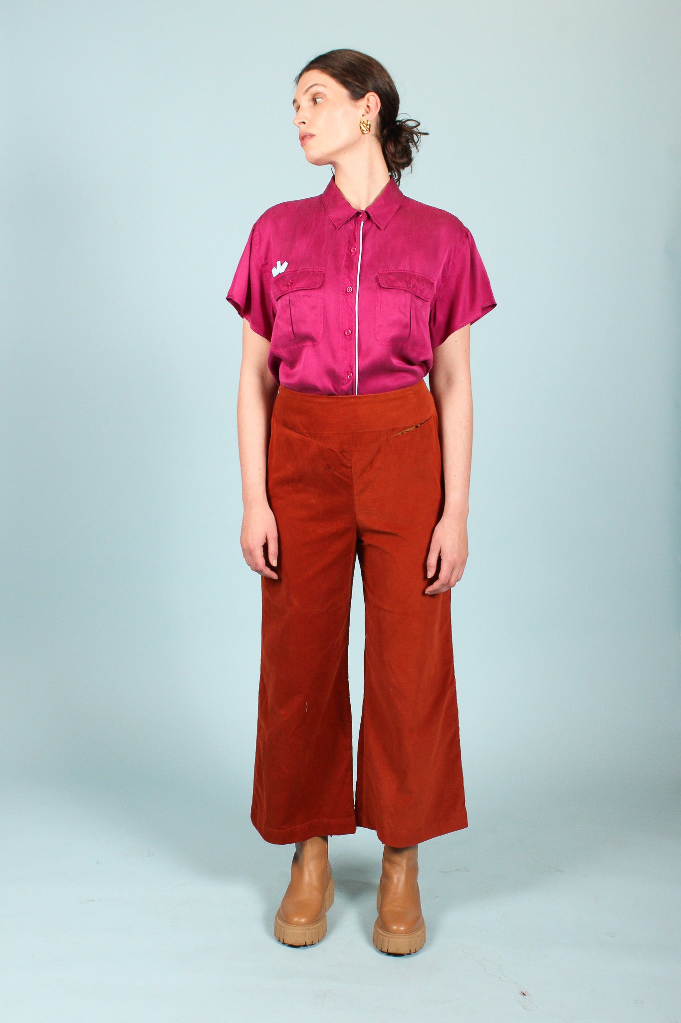 Redesigned Silk Trim Shirt in Fuchsia Size M