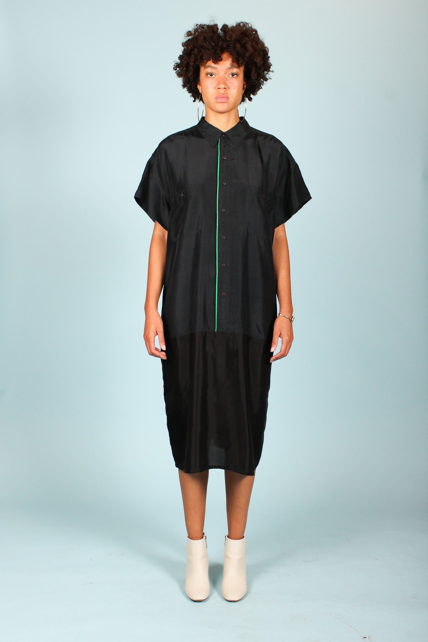 Redesigned Silk Trim Dress in Raven Size XL