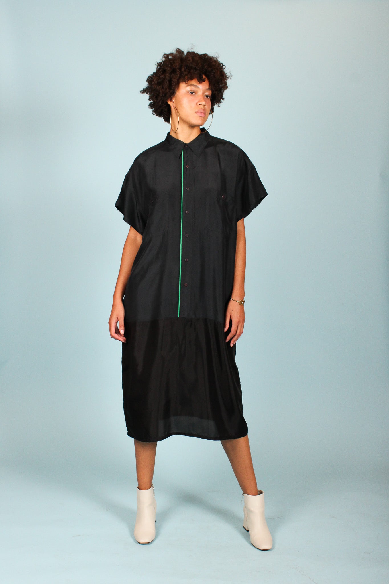 Redesigned Silk Trim Dress in Raven Size XL