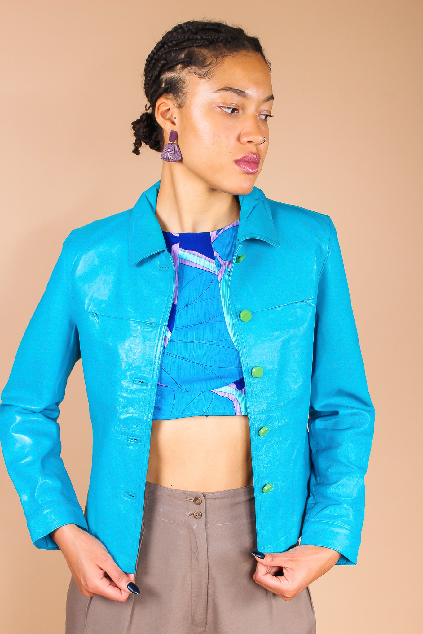Redesigned Teal Leather Jacket Size M