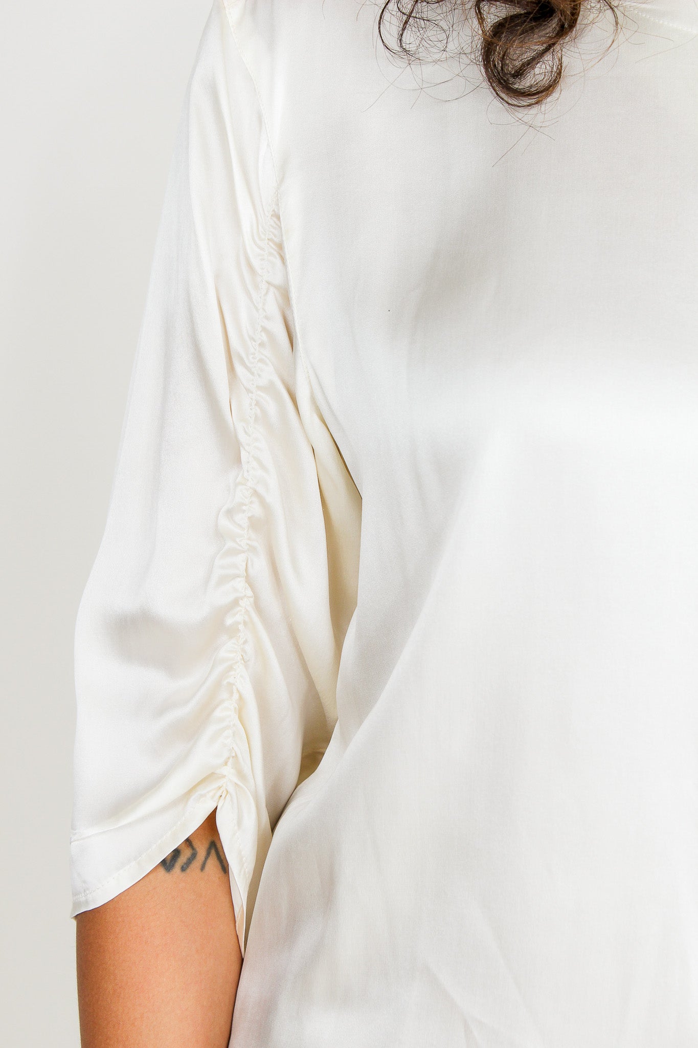 Ivory Gathered Sleeve Silk Shirt Size L