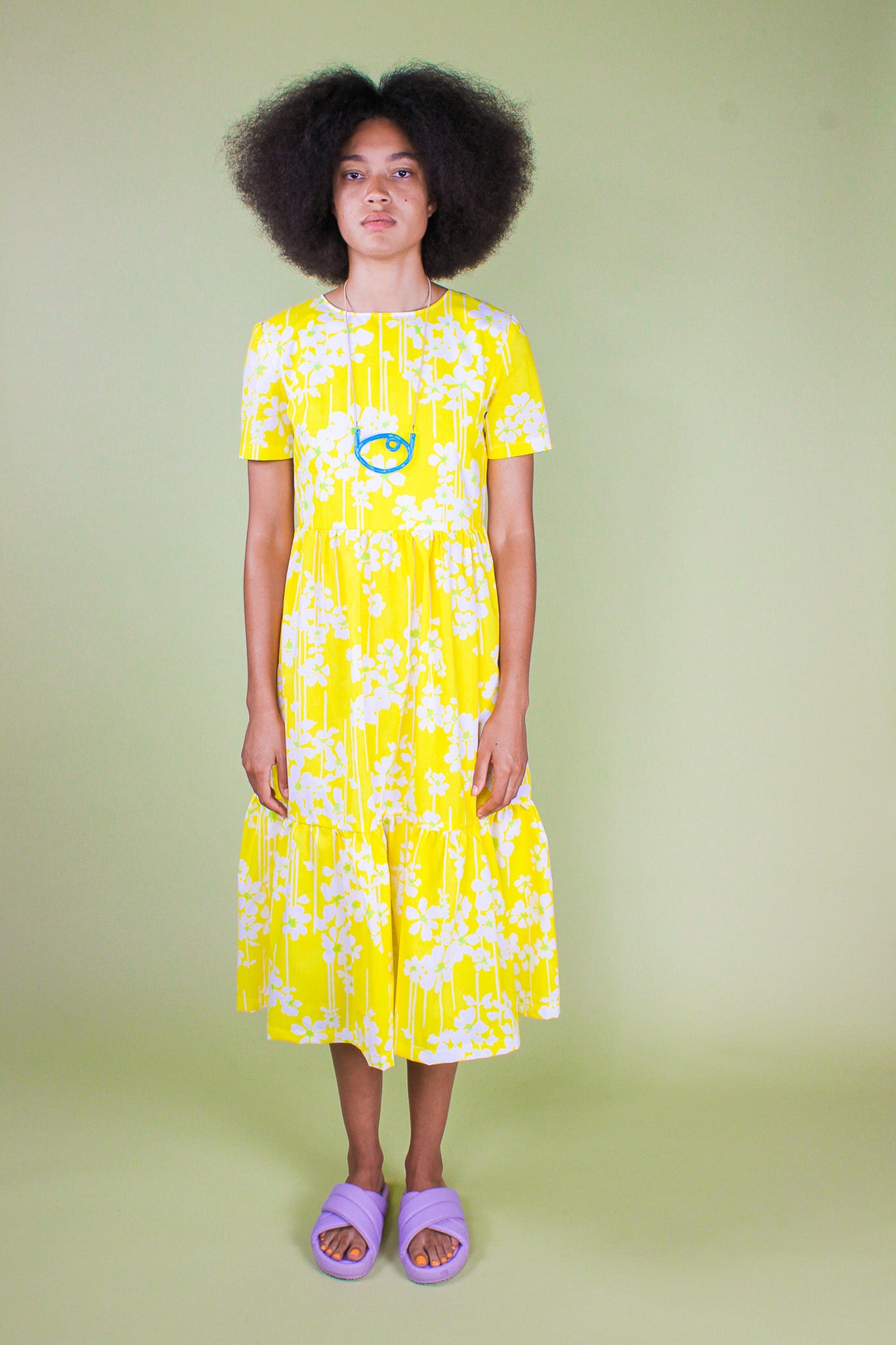 Handmade Lemon Floral Midi Dress Size S