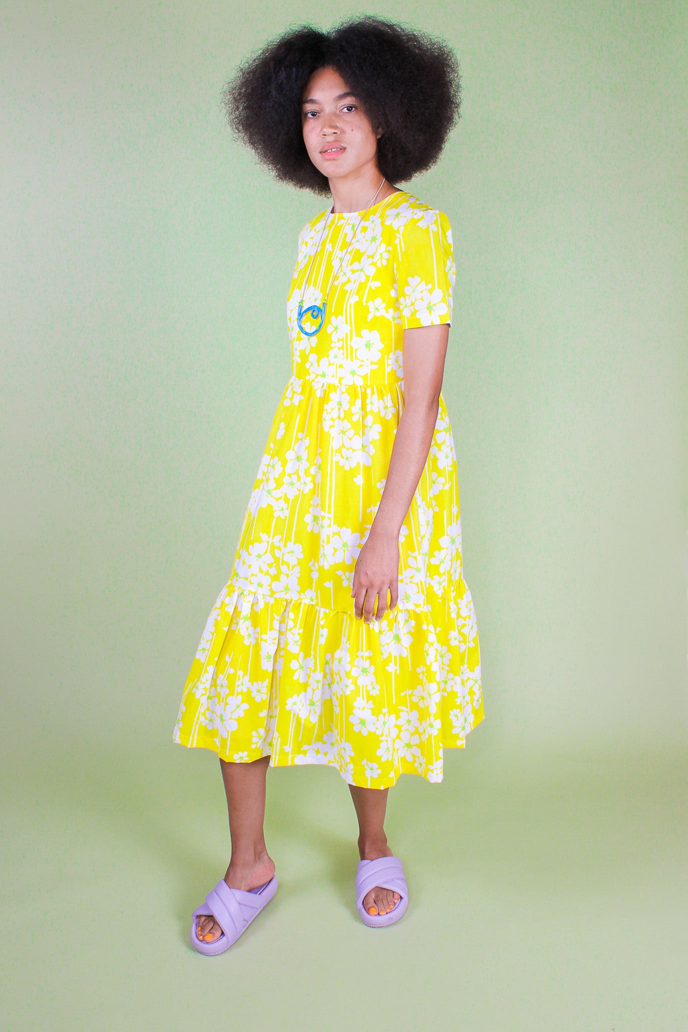 Handmade Lemon Floral Midi Dress Size S