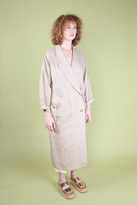 Redesigned Natural Pinstripe Trench Coat Size L