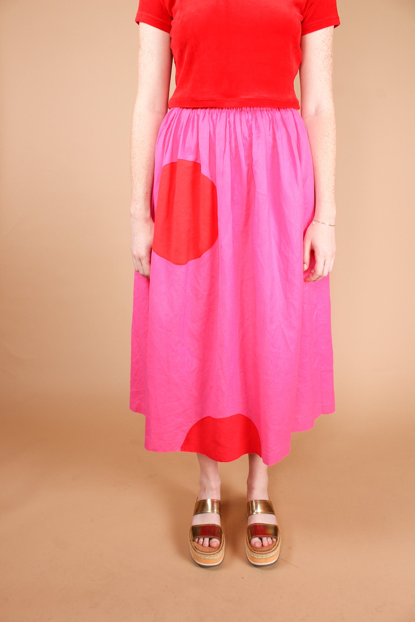 Redesigned Dotted Linen Midi Skirt Size S