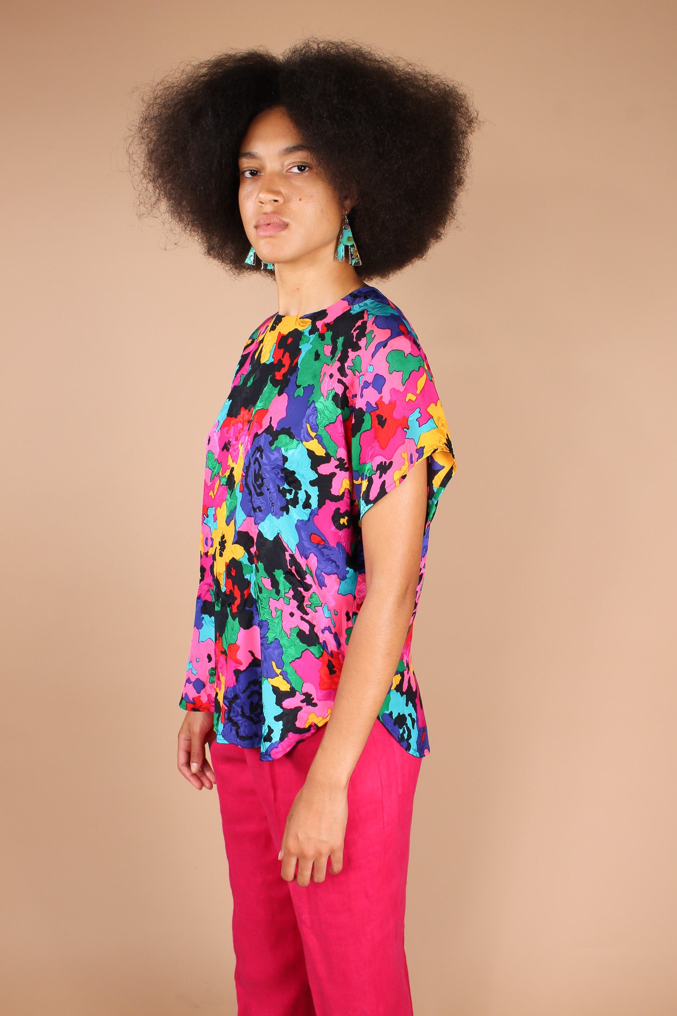 Redesigned Bold Floral Silk Top Size L