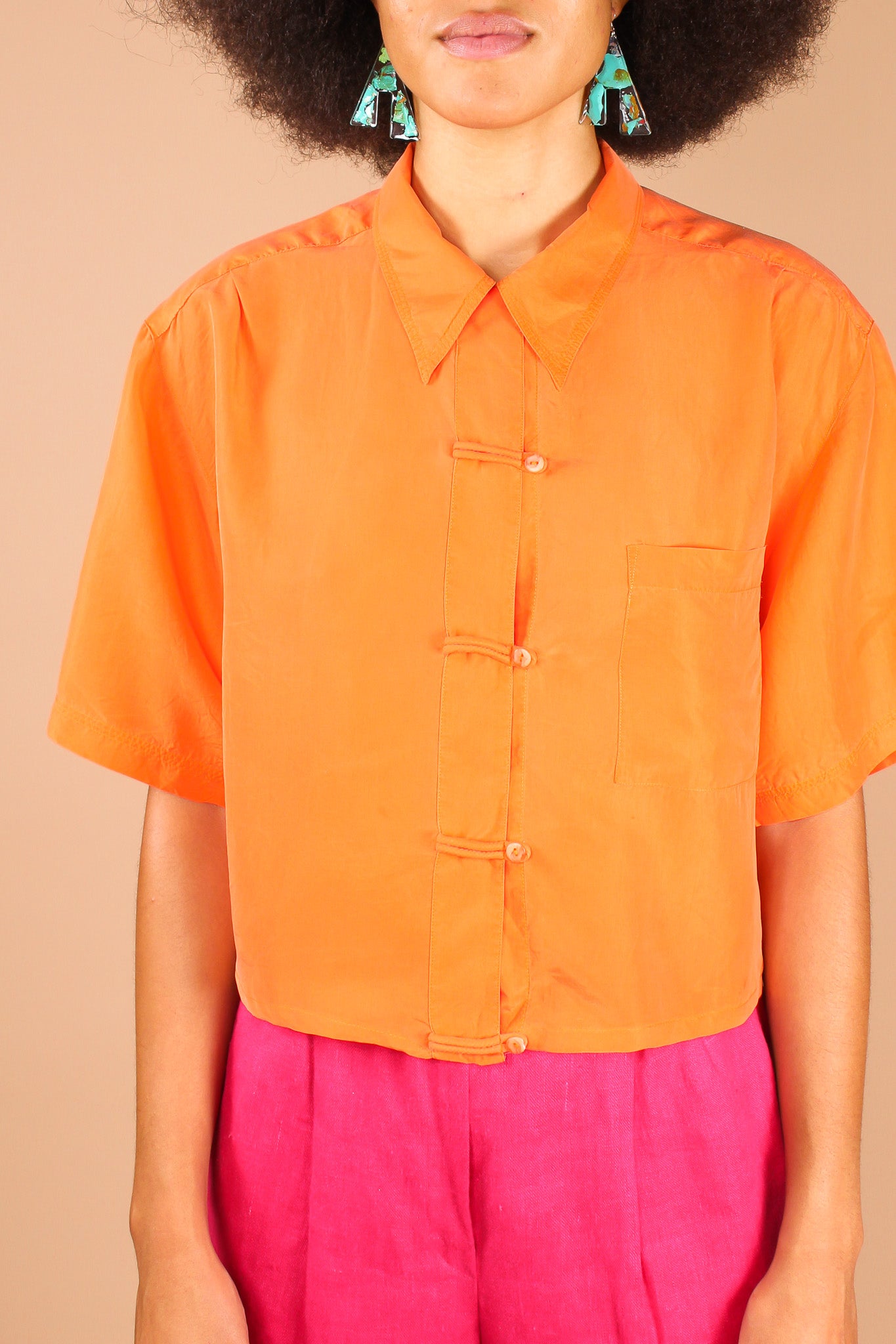 Redesigned Tangerine Crop Shirt Size L