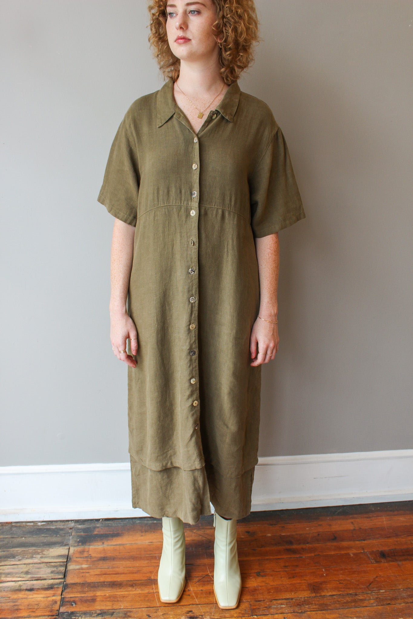 Vintage Collard Maxi Linen Dress Size XL