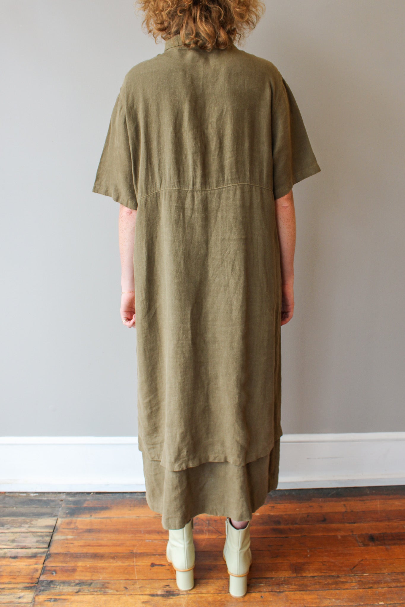 Vintage Collard Maxi Linen Dress Size XL