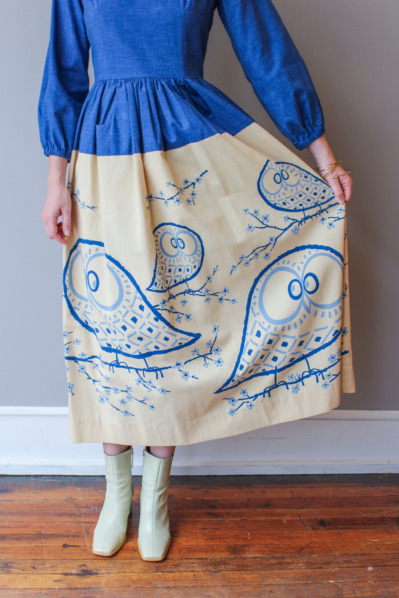 Vintage The Vested Gentress Screenprinted Owl Dress Size M