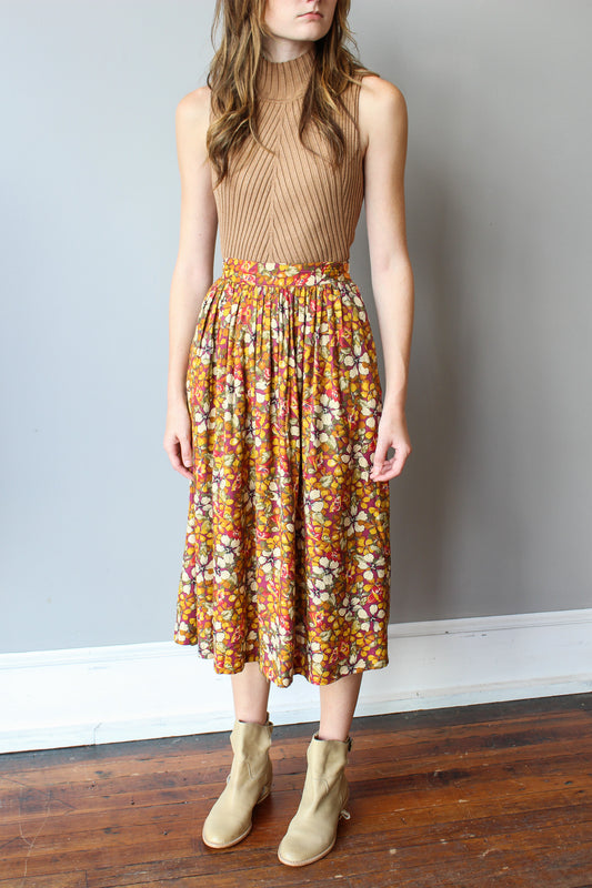 Vintage Floral Midi Skirt Size XXS