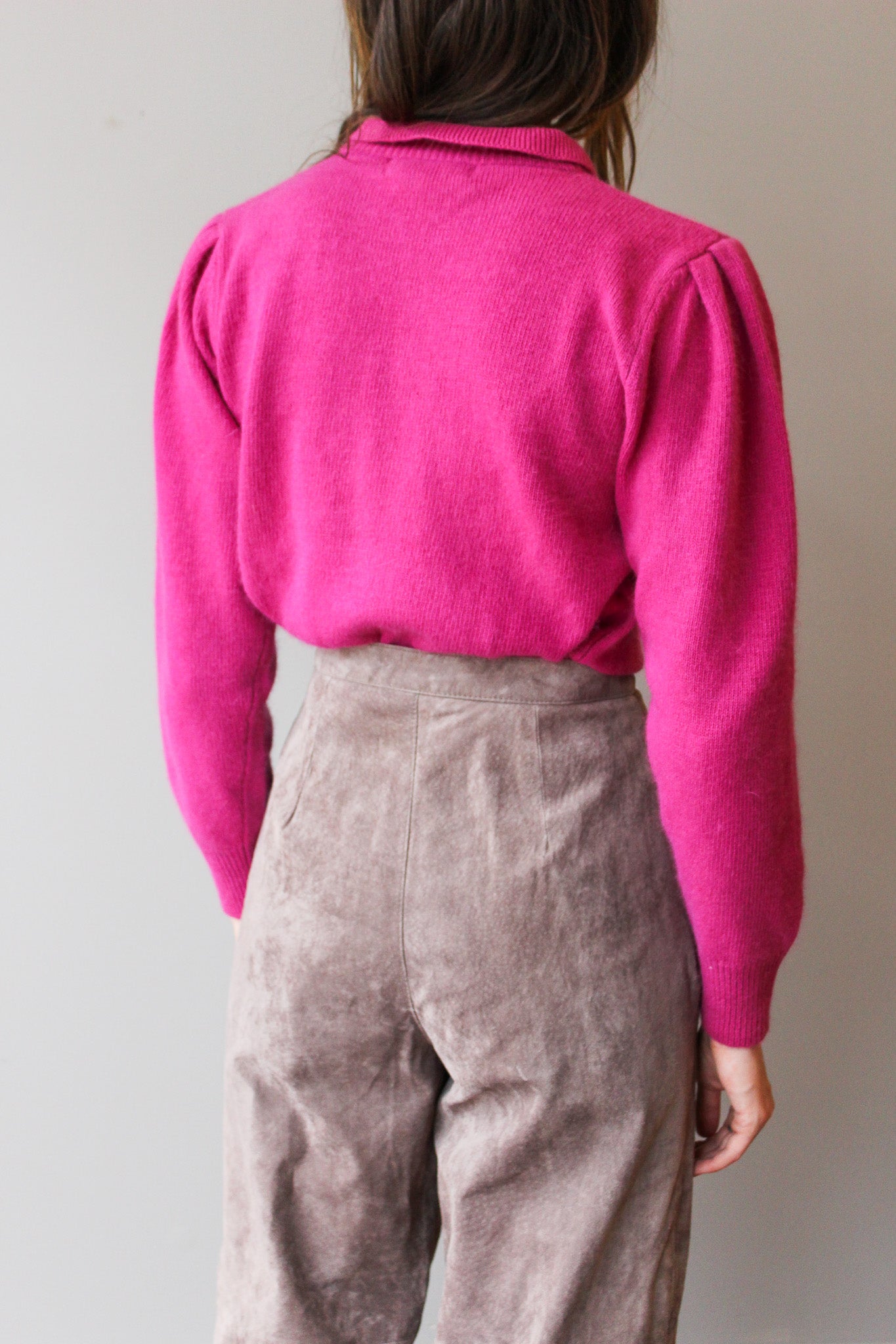 Vintage Fuchsia Lambswool Puff Sleeve Sweater Size S