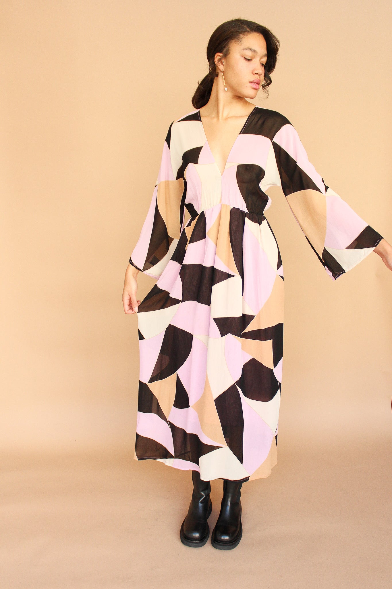 Vintage 70's Abstract Maxi Dress Size M