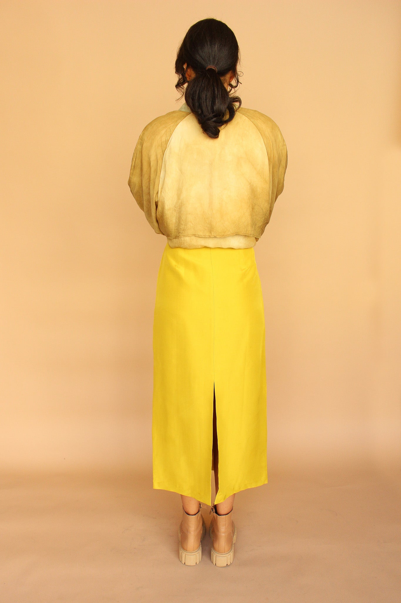 Vintage Chartreuse Silk Pencil Skirt Size L