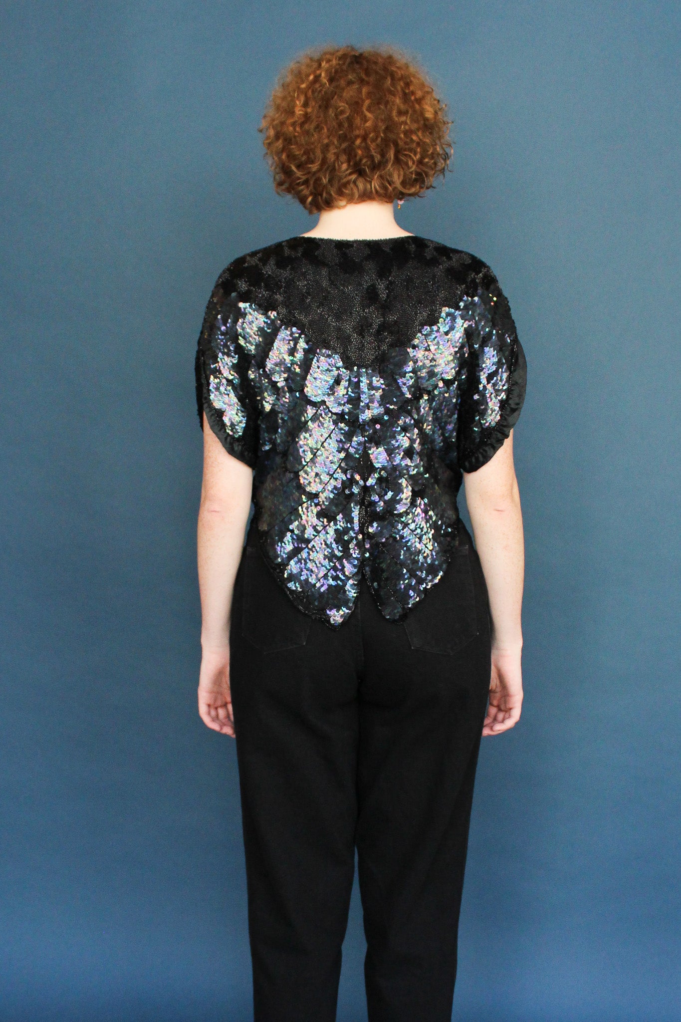 Vintage Iridescent Sequin Butterfly Top Size M
