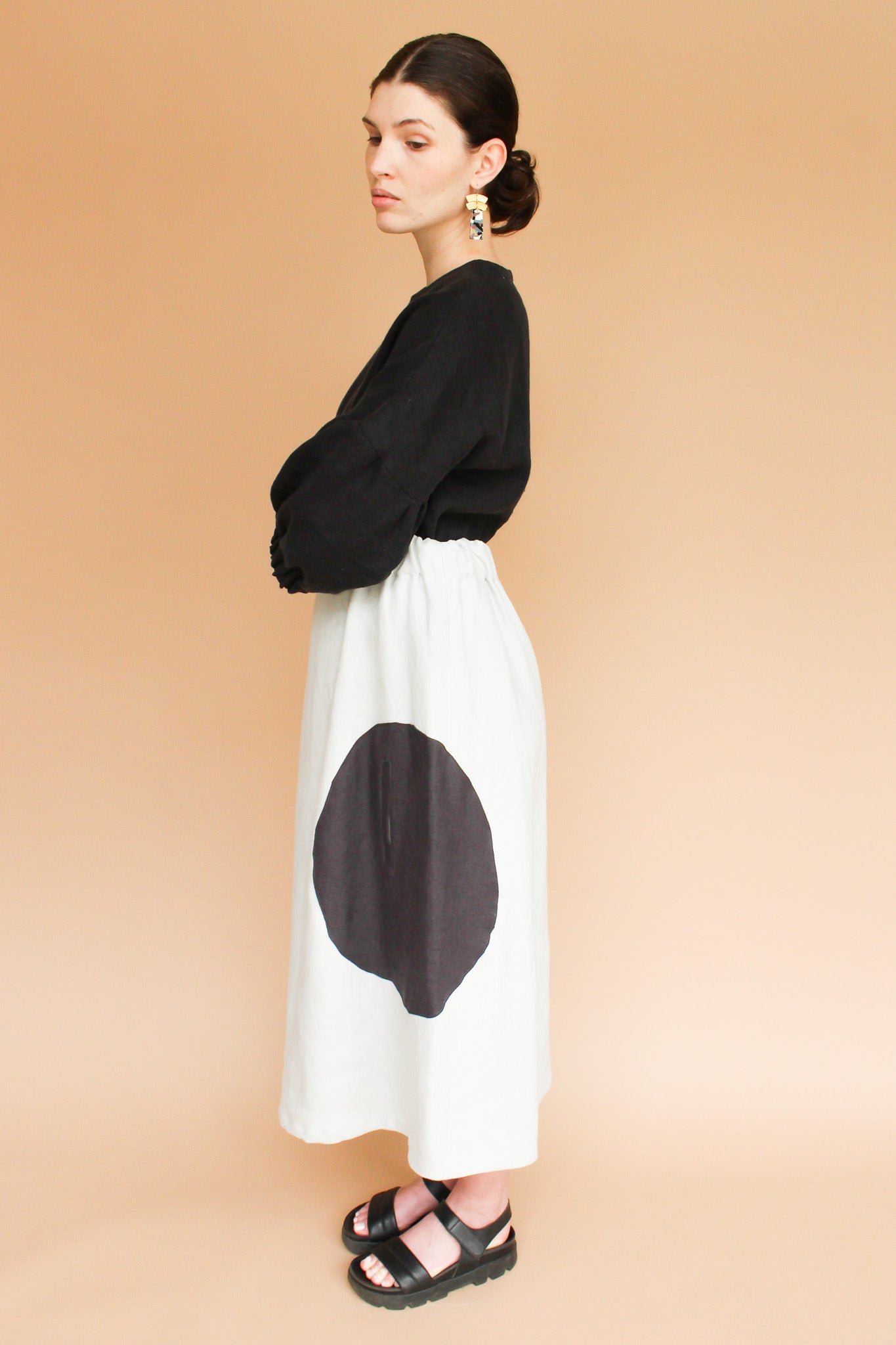 Handmade Linen Circle Pocket Skirt in Light + Dark Grey Size S, M, L