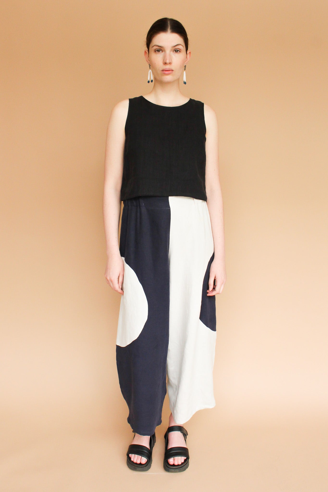 Handmade Circle Pocket Linen Pants in Midnight/Moon Size S-XL