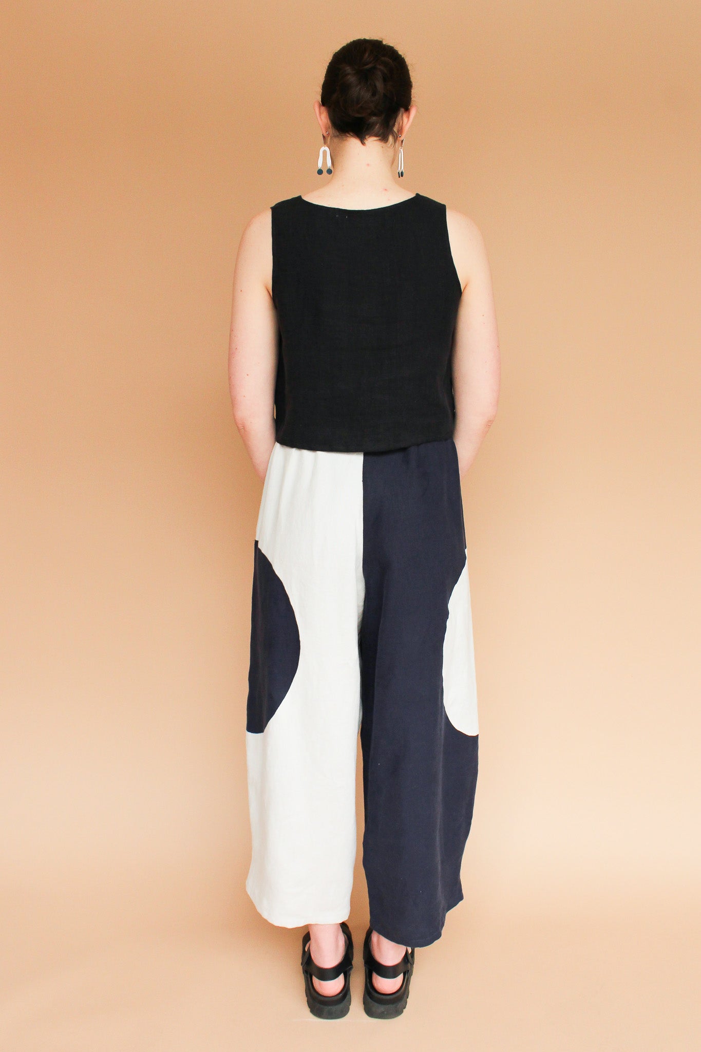 Handmade Circle Pocket Linen Pants in Midnight/Moon Size S-XL