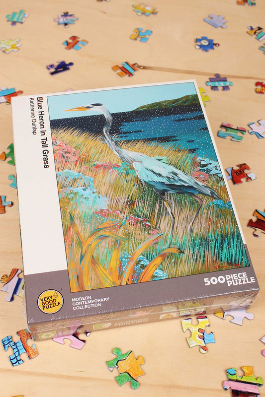 500 piece puzzle Blue Heron in Tall Grass by Katherine Dunlap