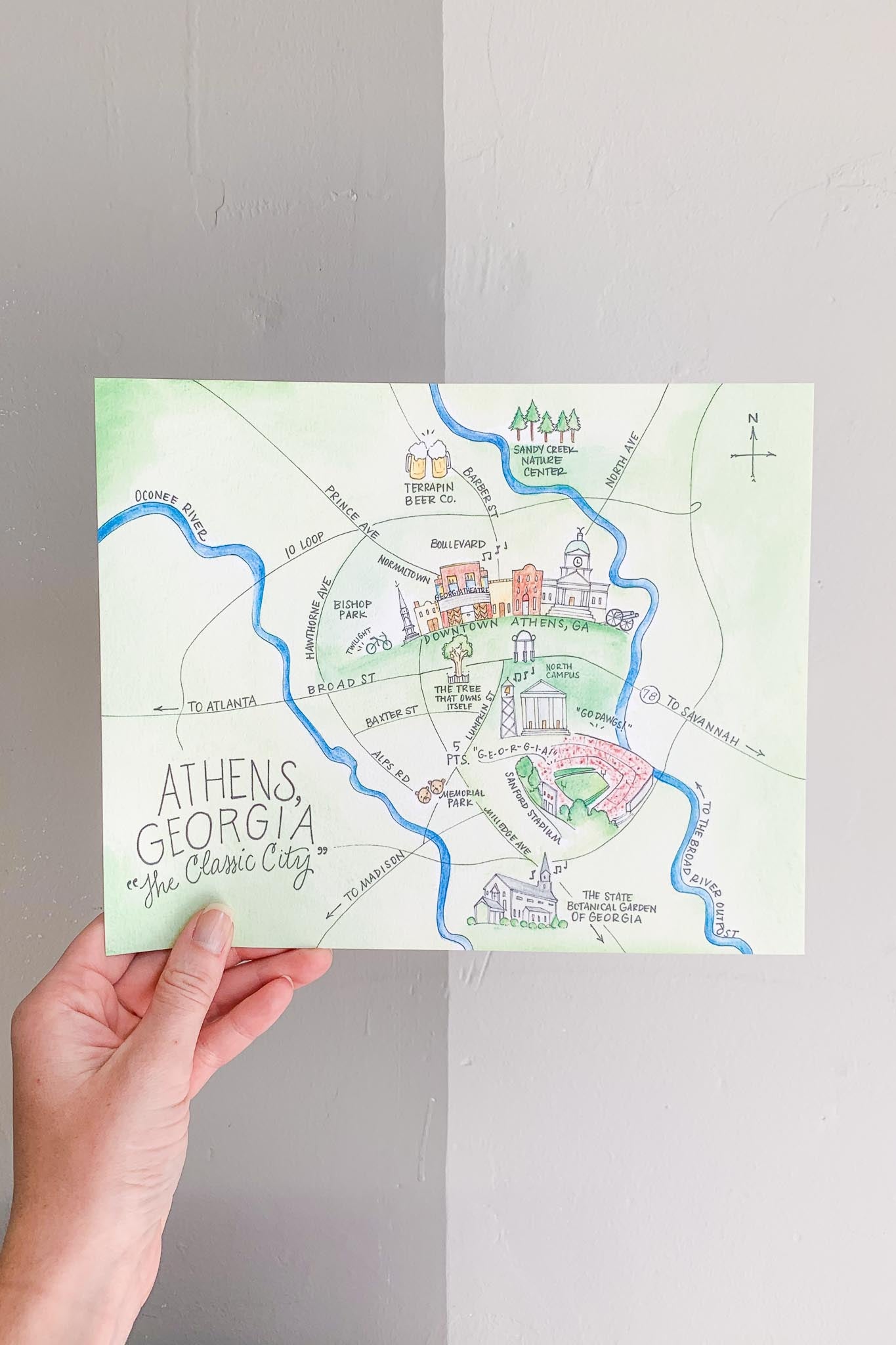 Athens Watercolor Map Print