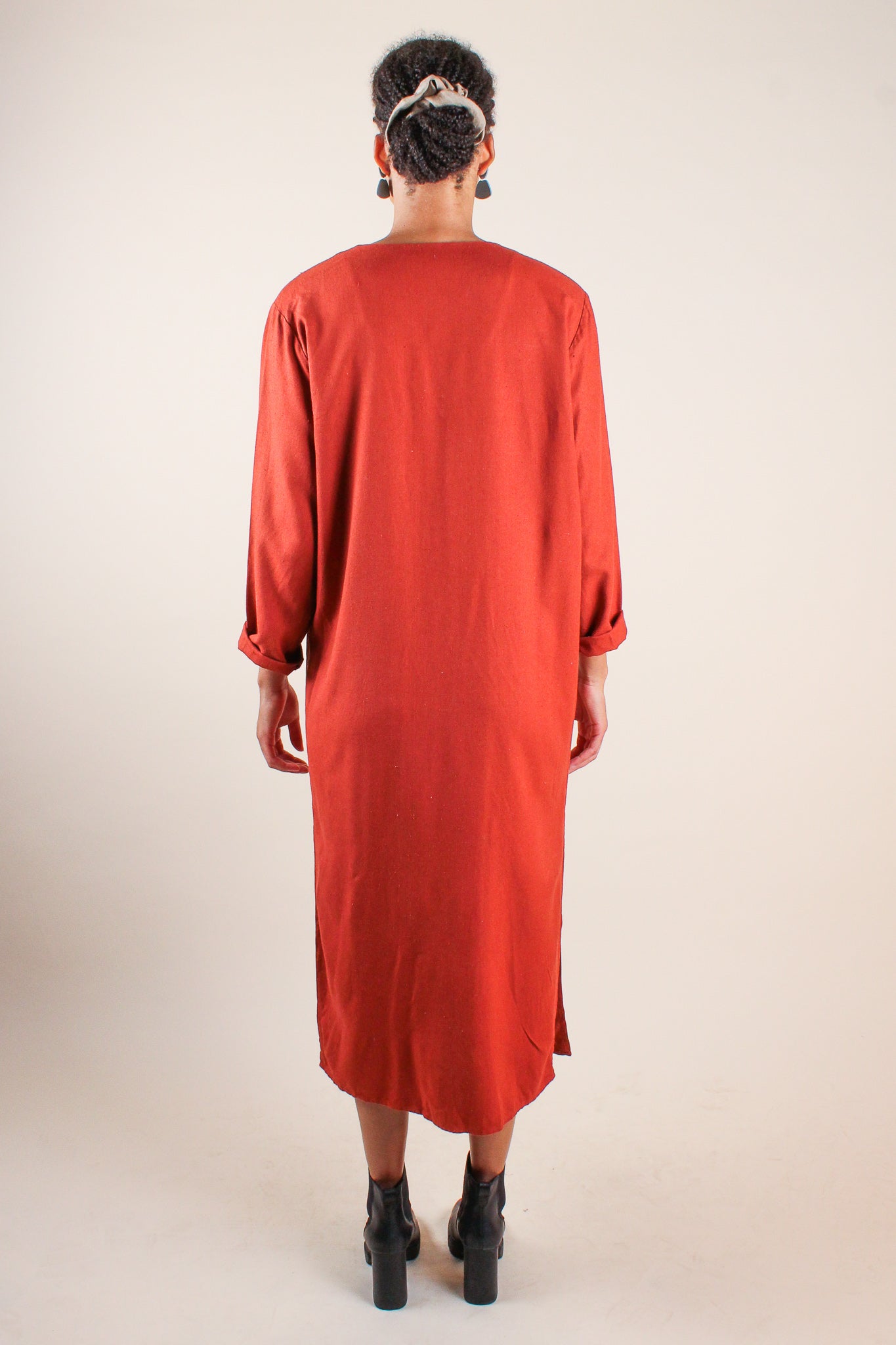 Vintage Silk Rust Maxi Dress Size M
