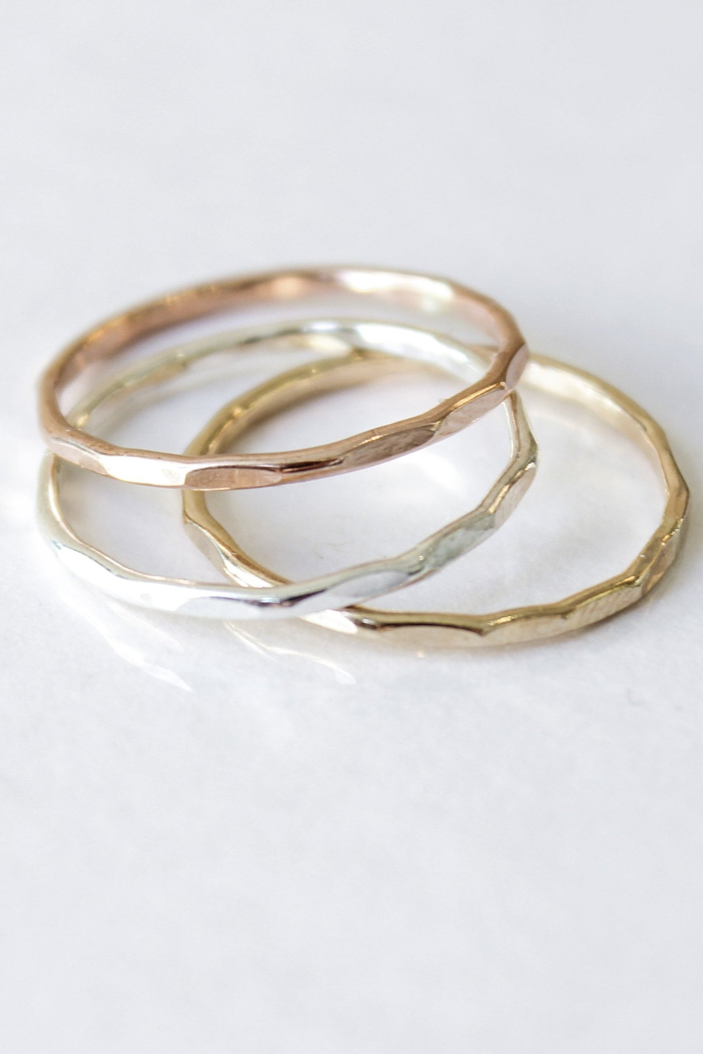 Hammered Mixed Metal Triple Stacking Rings