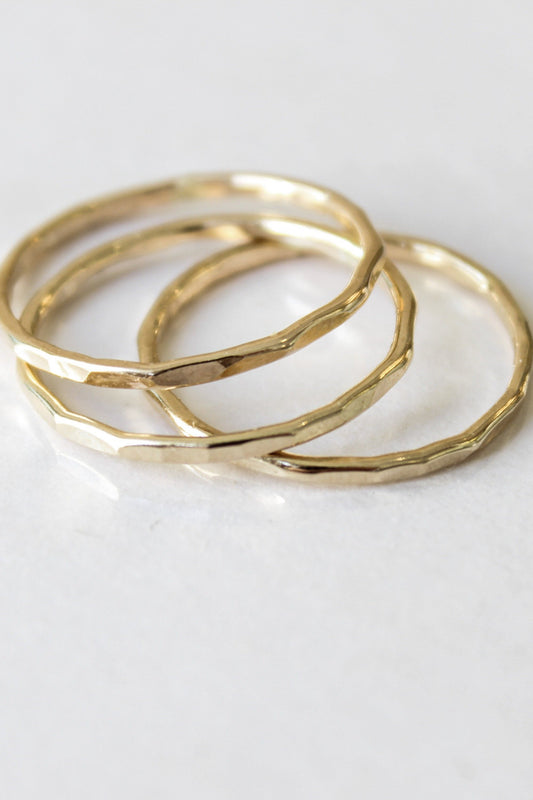 Hammered Yellow Gold Triple Stacking Rings
