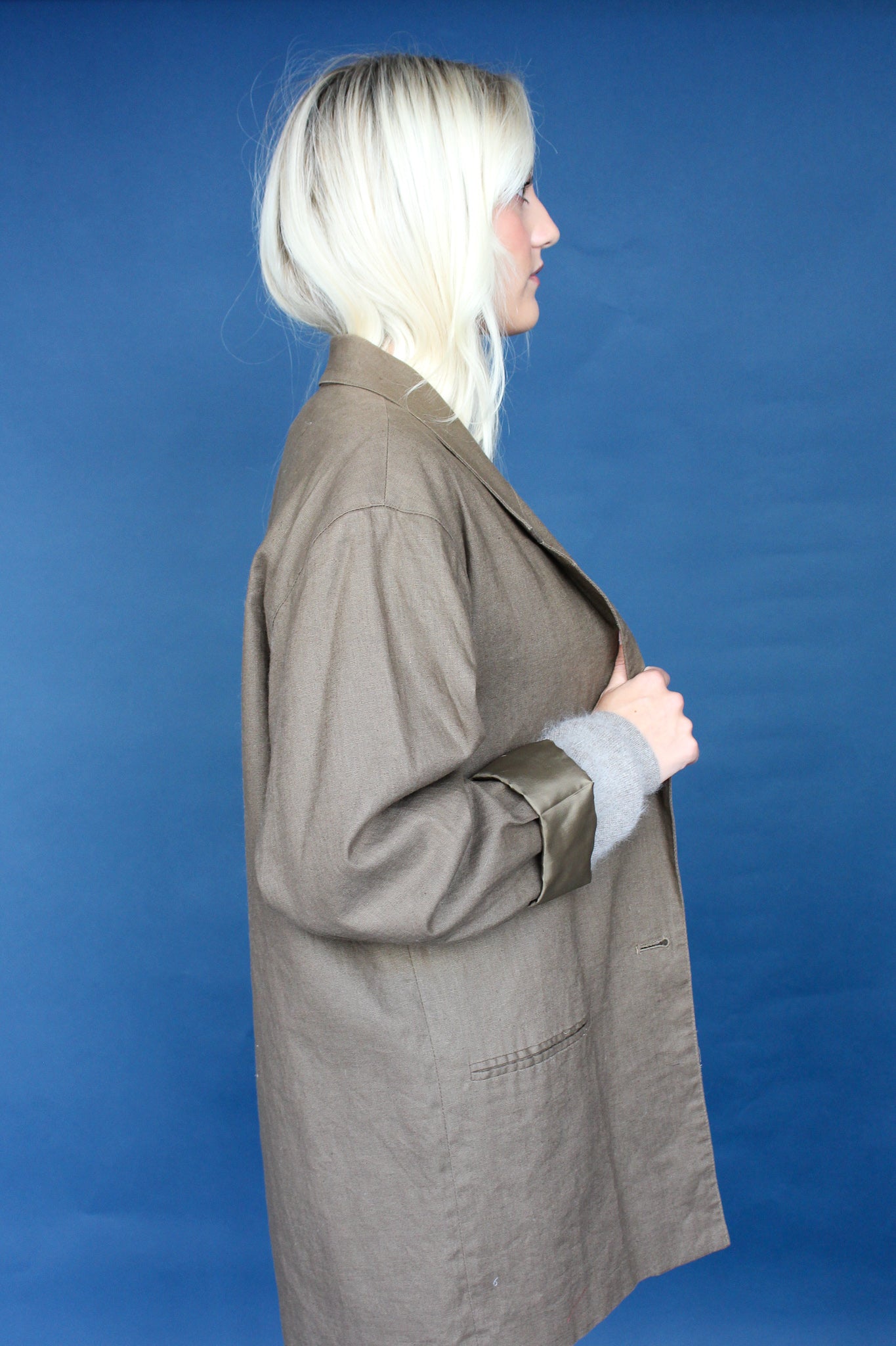 Vintage Olive Linen Oversized Blazer Size S/M